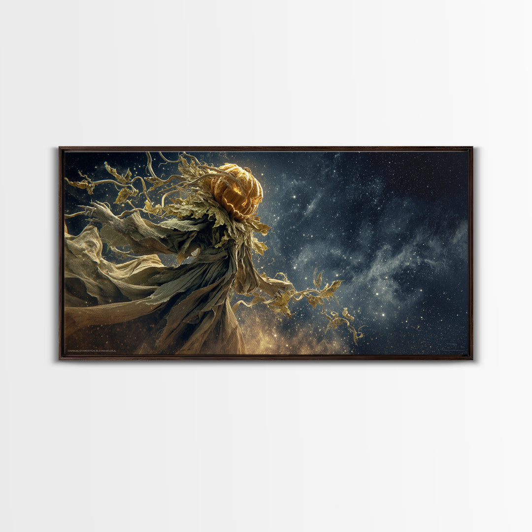 The Cosmic Pumpkin God, Visionary Gothic Art, Wide Panoramic Art, Dark Fantasy Wall Art, Framed Canvas Print, Halloween Wall Art