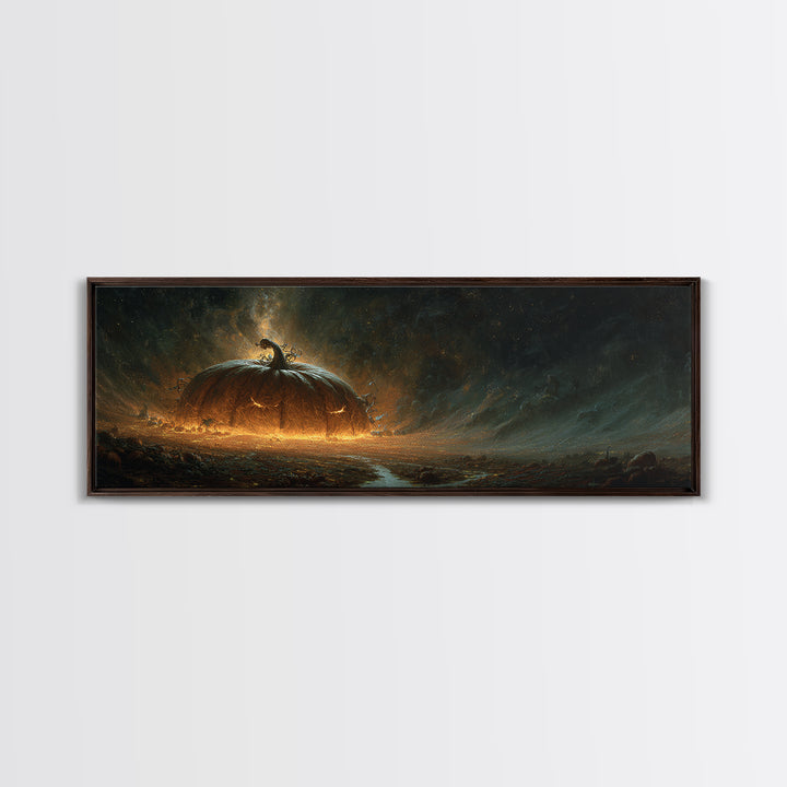 The Cosmic Pumpkin God, Apocalyptic Romantic Art, Extra Wide Wall Art, Macabre Wall Art, Framed Canvas Print, Halloween Wall Art