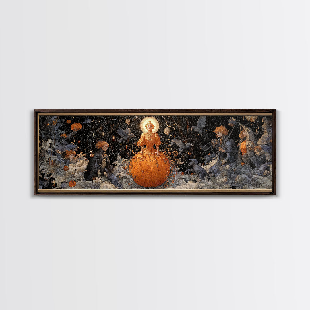 The Cosmic Pumpkin God, Symbolist Death Art, Extra Wide Wall Art, Gothic Horror Wall Art, Framed Canvas Print, Halloween Wall Art