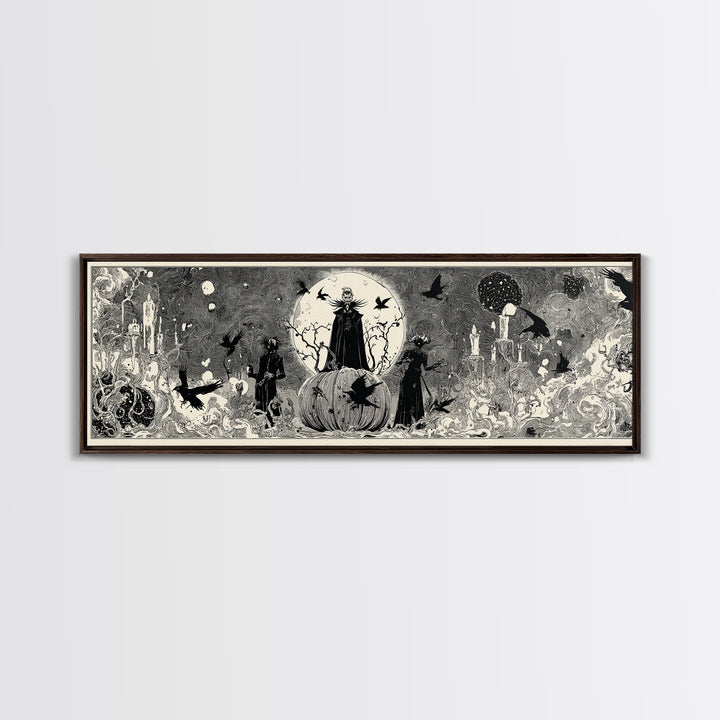 The Cosmic Pumpkin God, Decadent Line Art, Extra Wide Wall Art, Gothic Horror Wall Art, Canvas Print, Halloween Wall Art