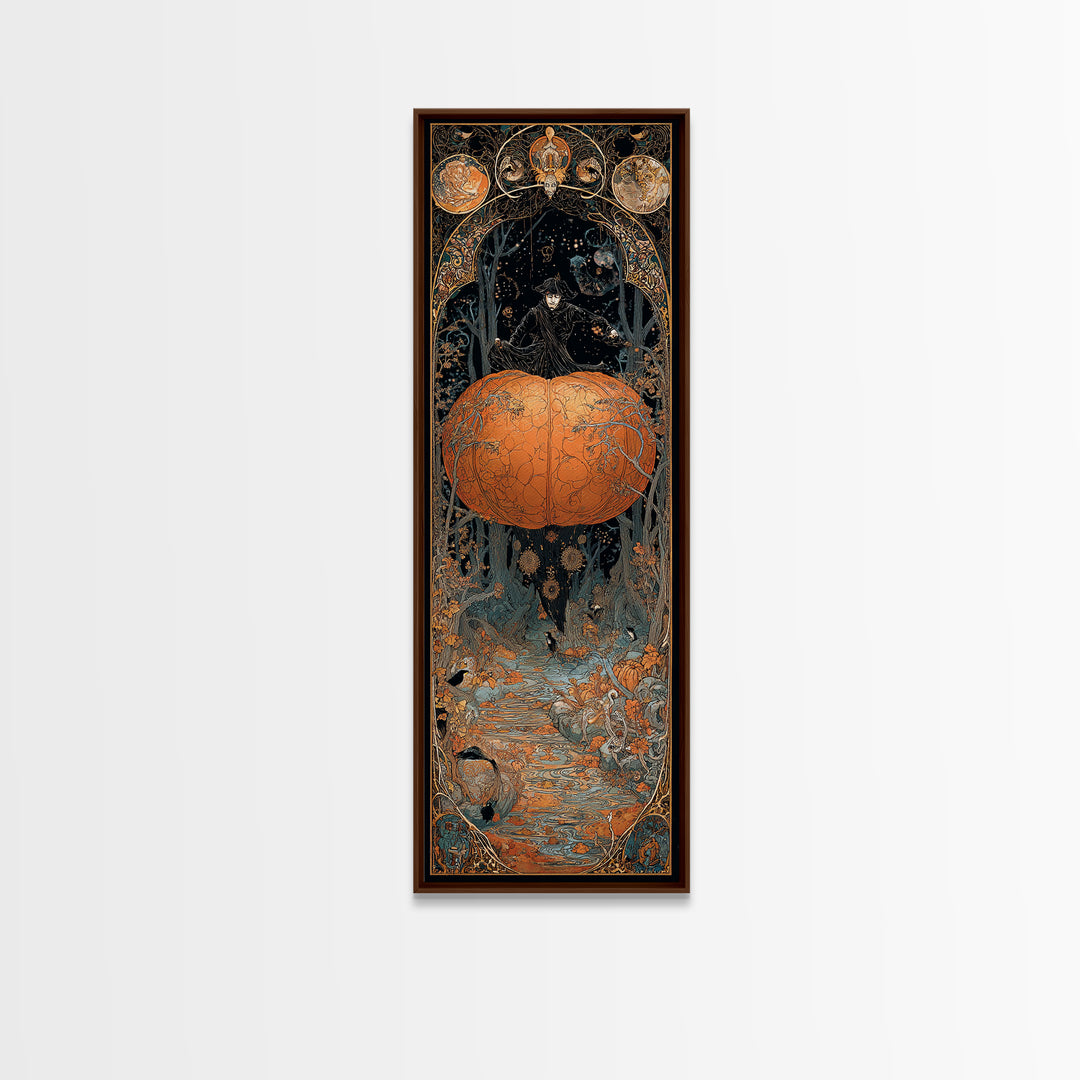 The Cosmic Pumpkin God, Stained Glass Gothic Art, Tall Narrow Wall Art, Dark Fantasy Wall Art, Canvas Print, Halloween Wall Art