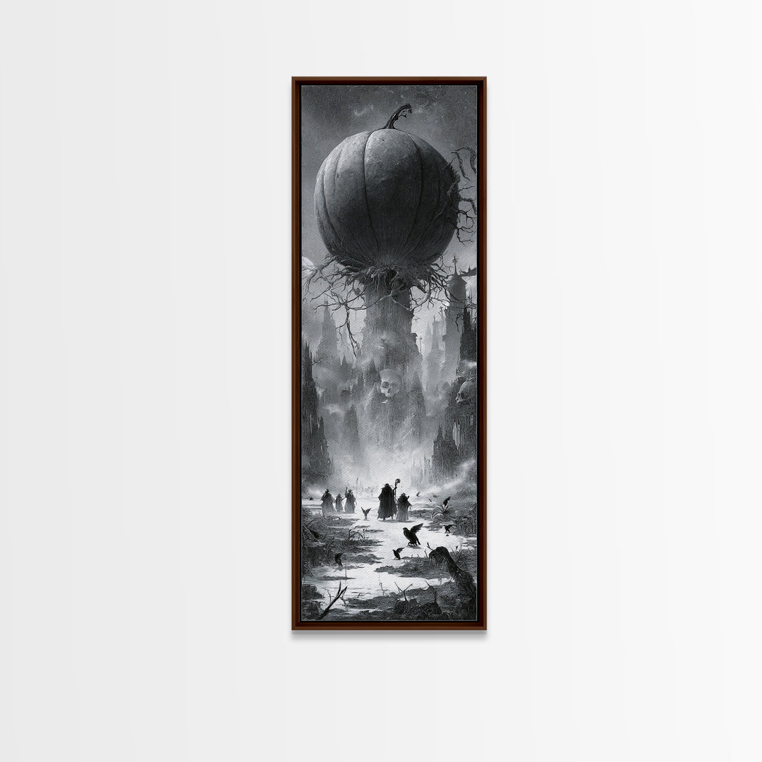The Cosmic Pumpkin God, Surreal Apocalyptic Art, Tall Narrow Wall Art, Dark Halloween Decor, Canvas Print, Halloween Wall Art
