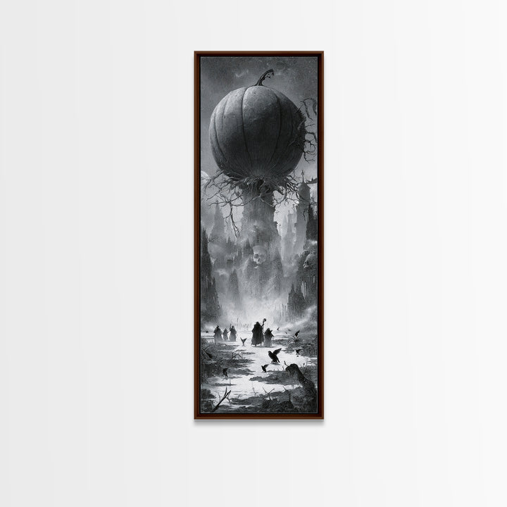 The Cosmic Pumpkin God, Surreal Apocalyptic Art, Tall Narrow Wall Art, Dark Halloween Decor, Canvas Print, Halloween Wall Art