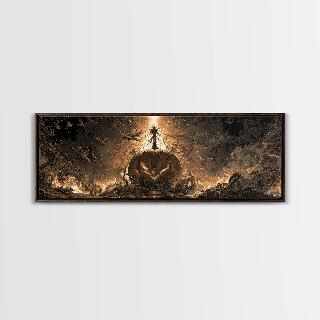 The Cosmic Pumpkin God, Biomechanical Horror Art, Extra Wide Wall Art, Dark Fantasy Wall Art, Canvas Print, Halloween Wall Art