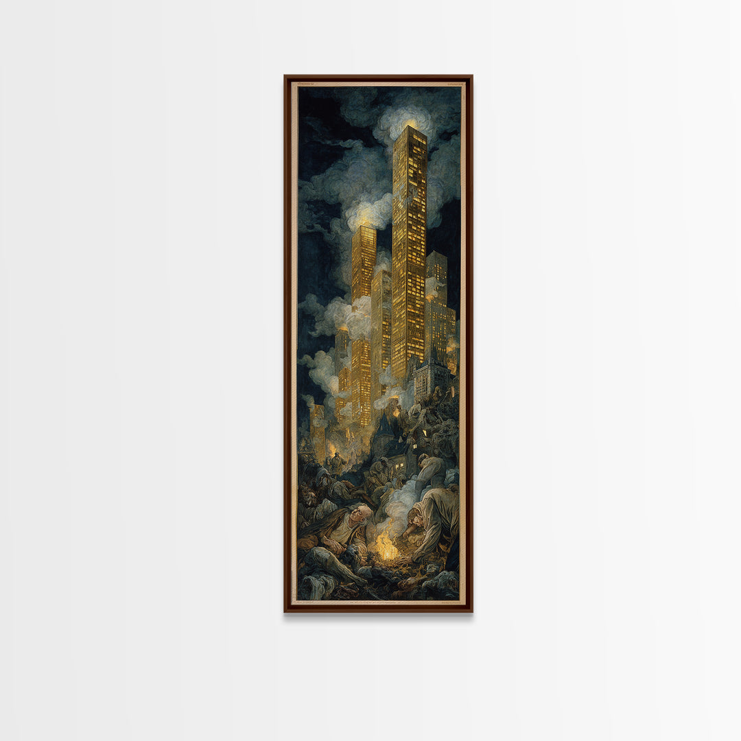 The Haunted City Skyline, Dark Renaissance Art, Tall Narrow Wall Art, Gothic Horror Wall Art, Canvas Print, Halloween Wall Art