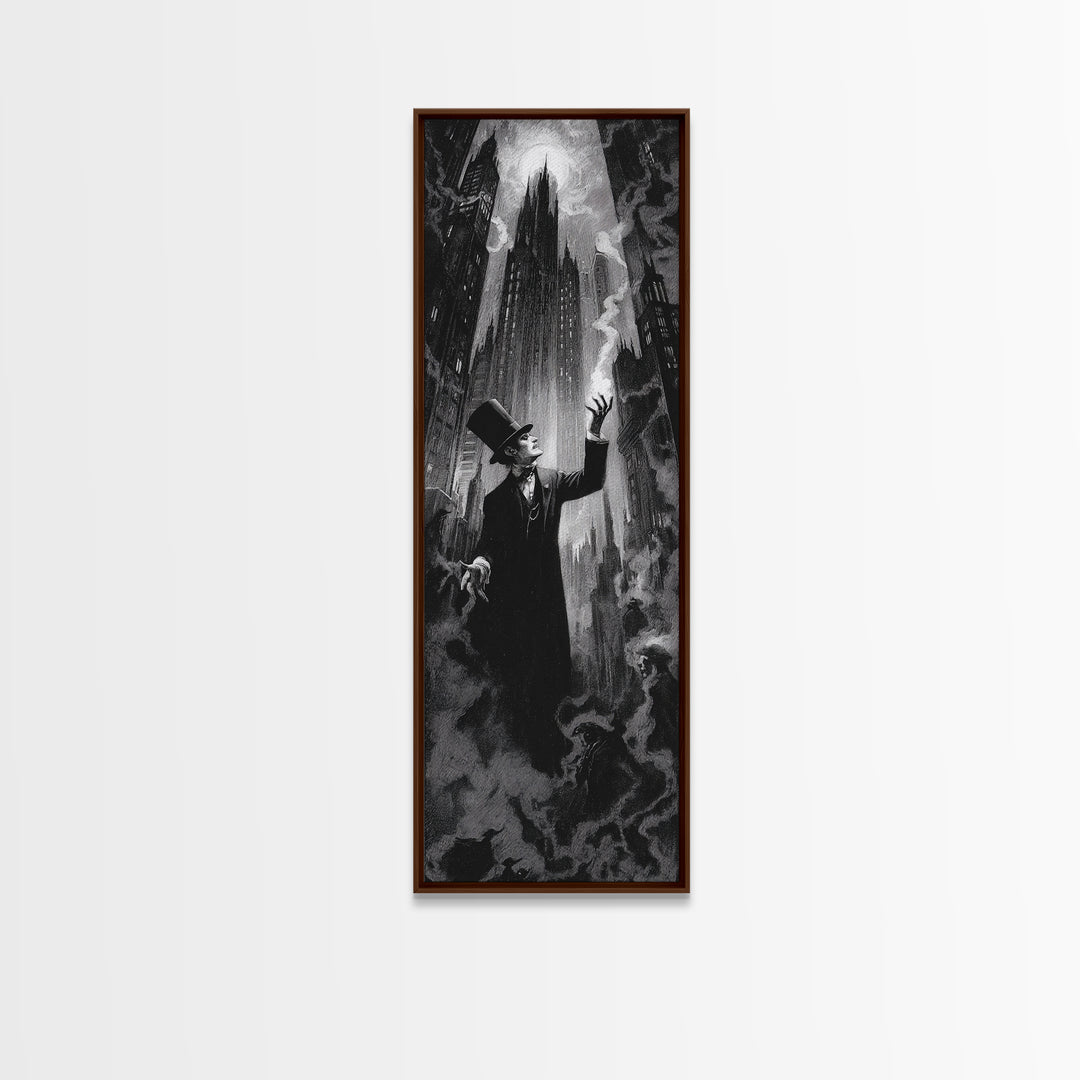 The Haunted City Skyline, Dark Romantic Horror Art, Tall Narrow Wall Art, Macabre Wall Art, Canvas Print, Halloween Wall Art