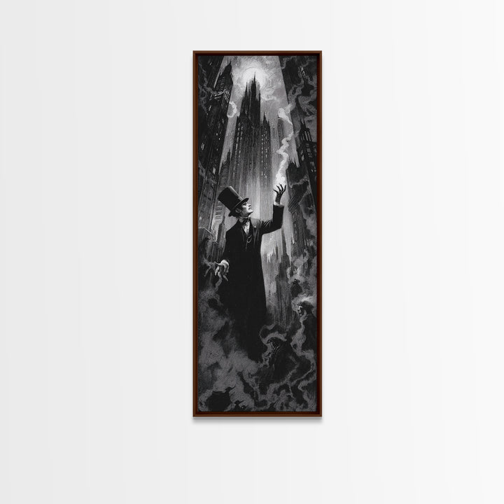 The Haunted City Skyline, Dark Romantic Horror Art, Tall Narrow Wall Art, Macabre Wall Art, Canvas Print, Halloween Wall Art
