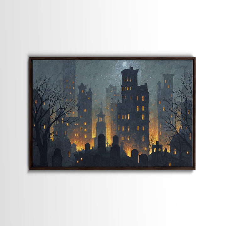 The Haunted City Skyline, Romantic Gothic Landscape, Landscape Wall Art, Dark Fantasy Wall Art, Framed Canvas Print