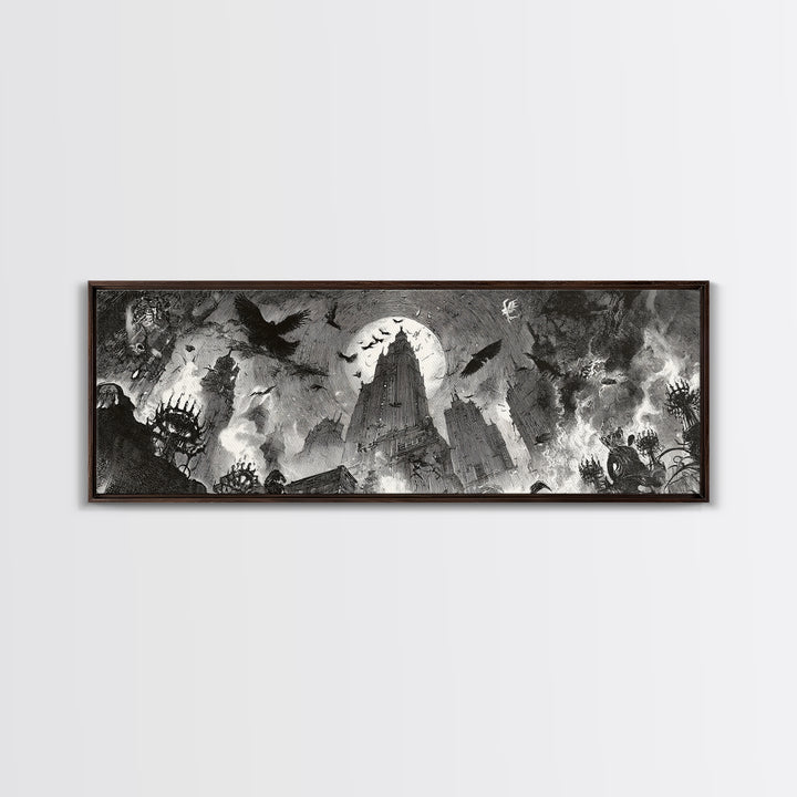 The Haunted City Skyline, Decadent Gothic Art, Extra Wide Wall Art, Macabre Wall Art, Canvas Print, Halloween Wall Art