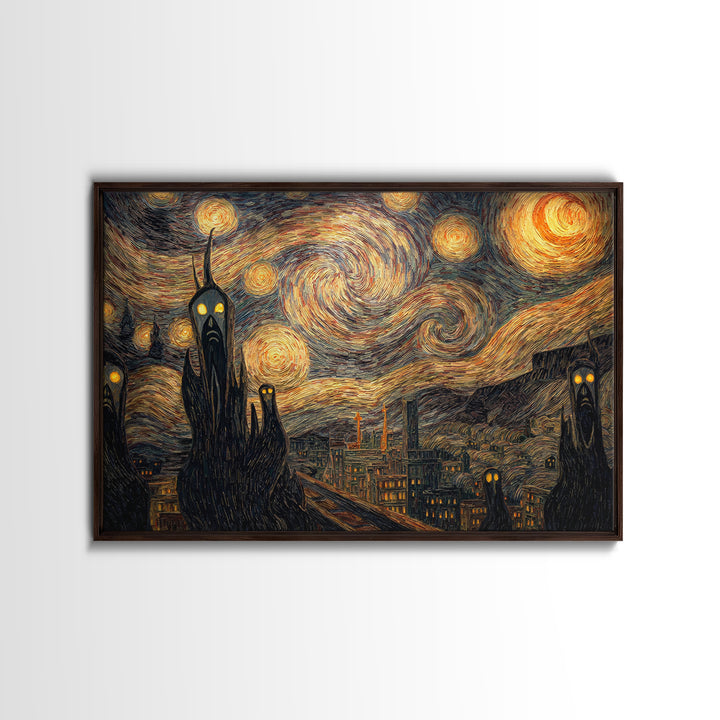 The Haunted City Skyline, Expressionist Gothic Art, Landscape Wall Art, Dark Halloween Decor, Canvas Print, Halloween Wall Art