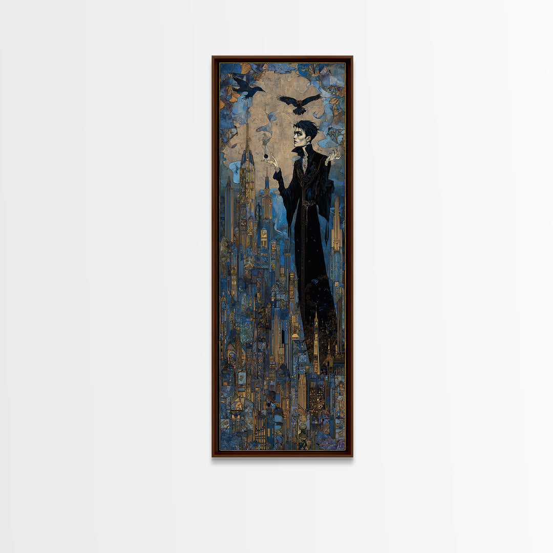 The Haunted City Skyline, Stained Glass Gothic Art, Tall Narrow Wall Art, Dark Halloween Decor, Canvas Print, Halloween Wall Art
