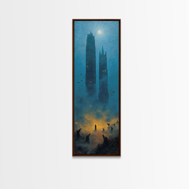 The Haunted City Skyline, Surreal Apocalyptic Art, Tall Narrow Wall Art, Dark Halloween Decor, Framed Canvas Print