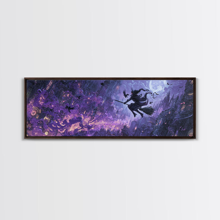 The Cyberpunk Witch, Medieval Grotesque Art, Extra Wide Wall Art, Macabre Wall Art, Framed Canvas Print, Halloween Wall Art