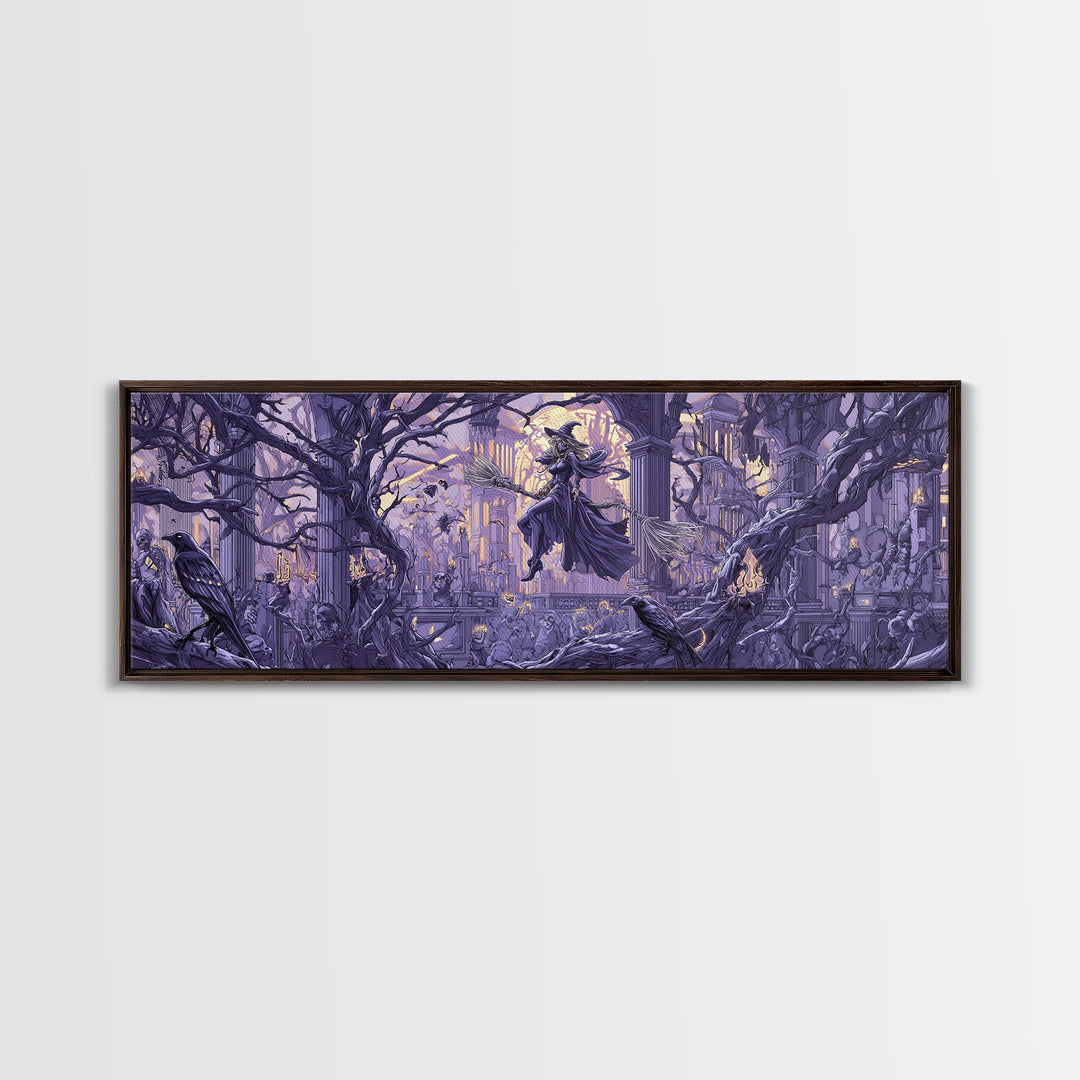The Cyberpunk Witch, Danse Macabre Art, Extra Wide Wall Art, Dark Fantasy Wall Art, Canvas Print, Halloween Wall Art