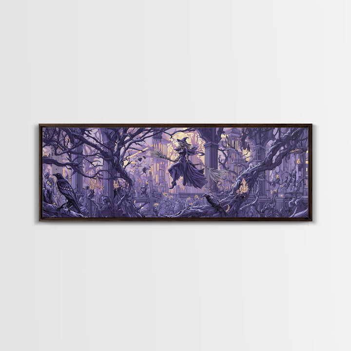 The Cyberpunk Witch, Danse Macabre Art, Extra Wide Wall Art, Dark Fantasy Wall Art, Canvas Print, Halloween Wall Art