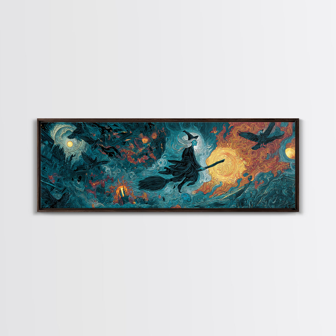 The Cyberpunk Witch, Visionary Gothic Art, Extra Wide Wall Art, Dark Fantasy Wall Art, Canvas Print, Halloween Wall Art