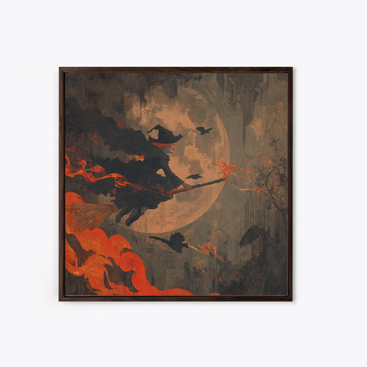 The Cyberpunk Witch, Symbolist Dream Art, Square Wall Art, Gothic Horror Wall Art, Canvas Print, Halloween Wall Art, Halloween Decor
