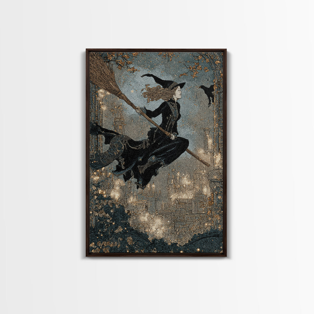 The Cyberpunk Witch, Symbolist Death Art, Vertical Wall Art, Dark Fantasy Wall Art, Framed Canvas Print, Halloween Wall Art