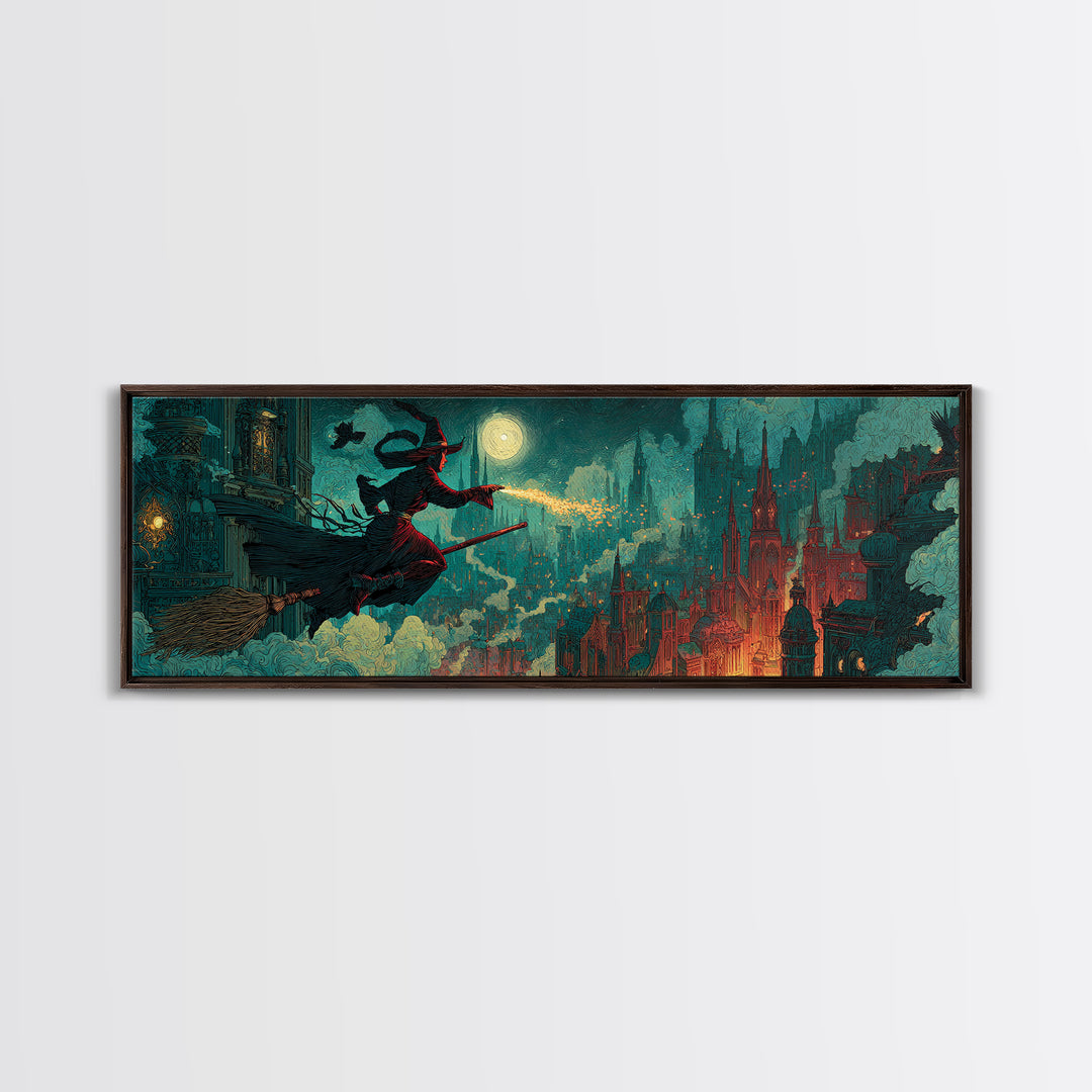 The Cyberpunk Witch, Dark Symbolist Art, Extra Wide Wall Art, Dark Fantasy Wall Art, Canvas Print, Halloween Wall Art