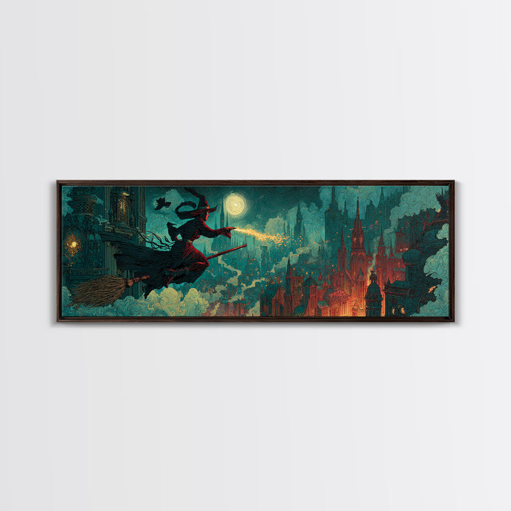 The Cyberpunk Witch, Dark Symbolist Art, Extra Wide Wall Art, Dark Fantasy Wall Art, Canvas Print, Halloween Wall Art