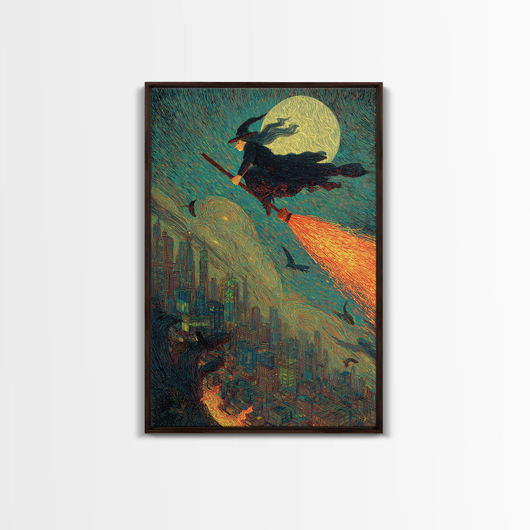 The Cyberpunk Witch, Expressionist Gothic Art, Vertical Wall Art, Gothic Horror Wall Art, Framed Canvas Print, Halloween Wall Art