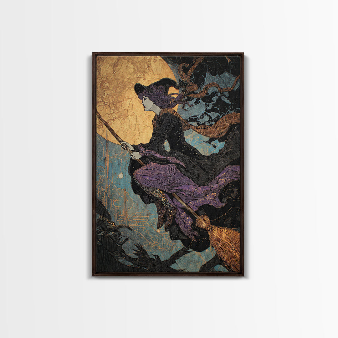 The Cyberpunk Witch, Stained Glass Gothic Art, Vertical Wall Art, Macabre Wall Art, Canvas Print, Halloween Wall Art, Halloween Decor
