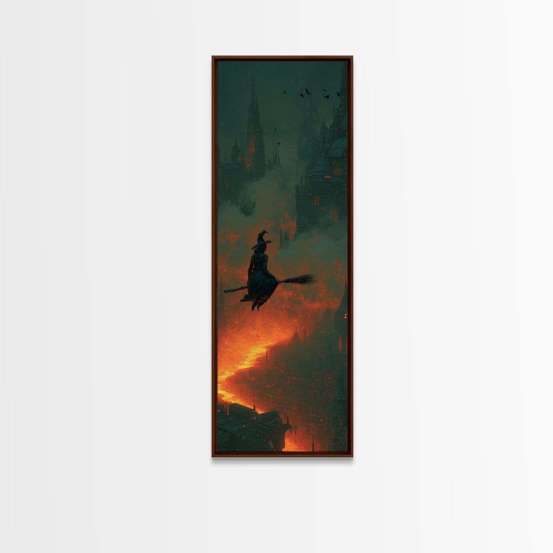 The Cyberpunk Witch, Surreal Apocalyptic Art, Tall Narrow Wall Art, Dark Halloween Decor, Framed Canvas Print, Halloween Wall Art
