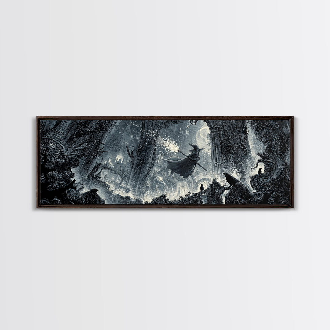 The Cyberpunk Witch, Biomechanical Horror Art, Extra Wide Wall Art, Gothic Horror Wall Art, Canvas Print, Halloween Wall Art