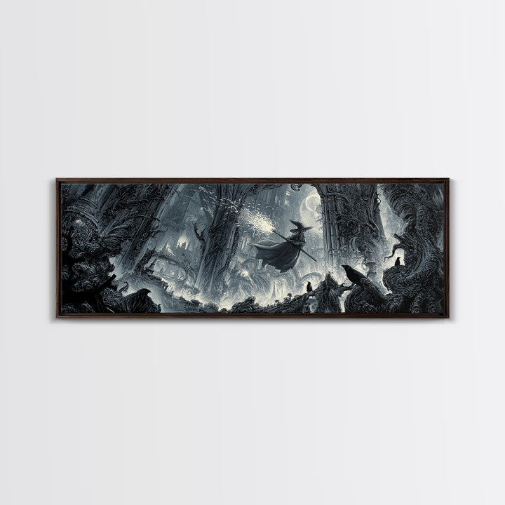 The Cyberpunk Witch, Biomechanical Horror Art, Extra Wide Wall Art, Gothic Horror Wall Art, Canvas Print, Halloween Wall Art