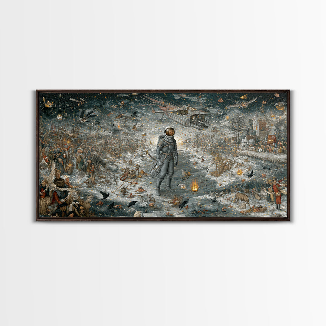 The Astronaut Ghost, Northern Renaissance Horror, Wide Panoramic Art, Dark Fantasy Wall Art, Canvas Print, Halloween Wall Art