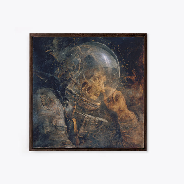 The Astronaut Ghost, Dark Renaissance Art, Square Wall Art, Dark Fantasy Wall Art, Framed Canvas Print, Halloween Wall Art
