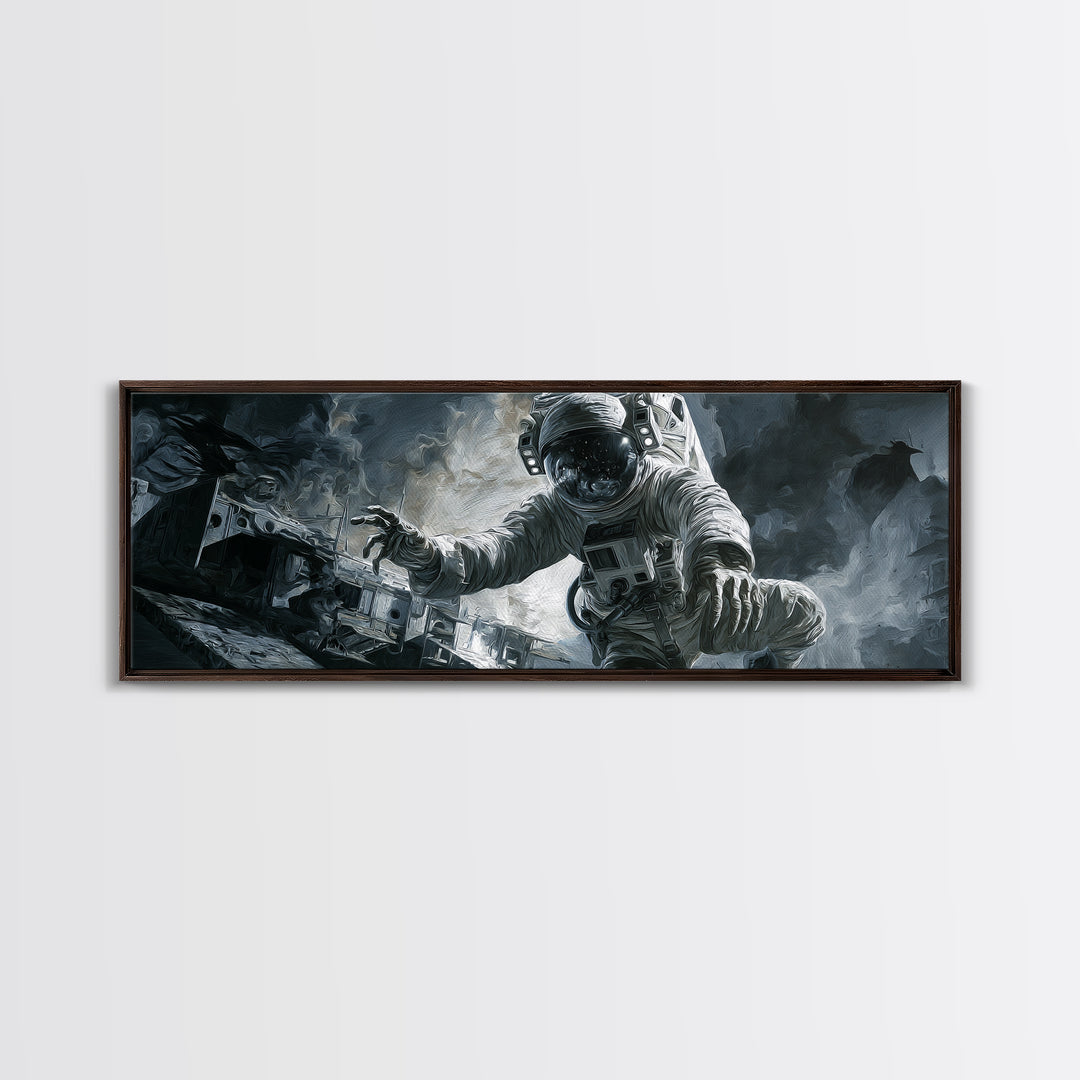 The Astronaut Ghost, Danse Macabre Art, Extra Wide Wall Art, Macabre Wall Art, Framed Canvas Print, Halloween Wall Art