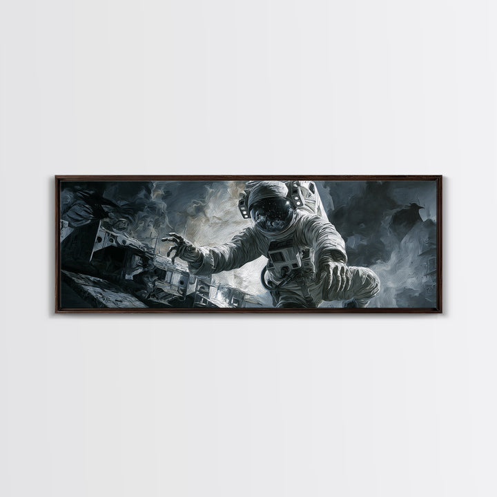 The Astronaut Ghost, Danse Macabre Art, Extra Wide Wall Art, Macabre Wall Art, Framed Canvas Print, Halloween Wall Art