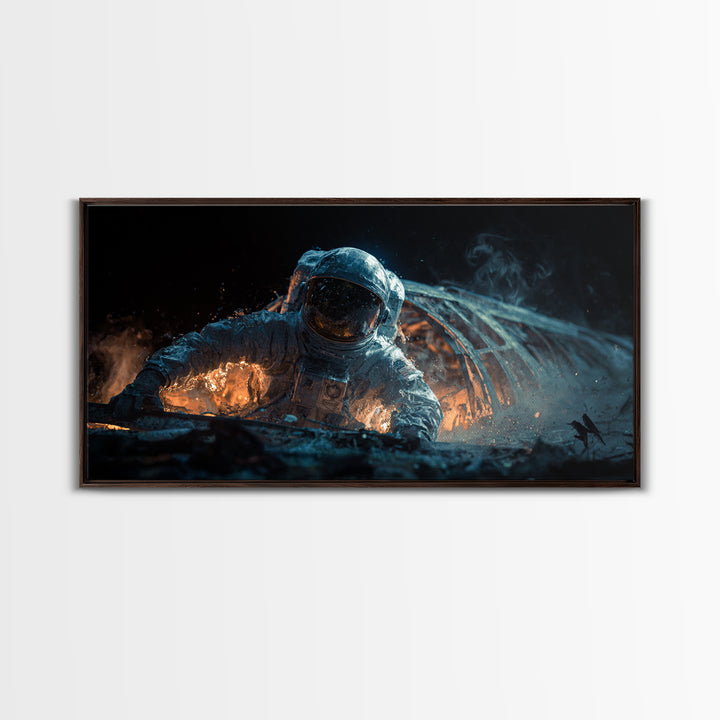 The Astronaut Ghost, Apocalyptic Romantic Art, Wide Panoramic Art, Dark Halloween Decor, Canvas Print, Halloween Wall Art