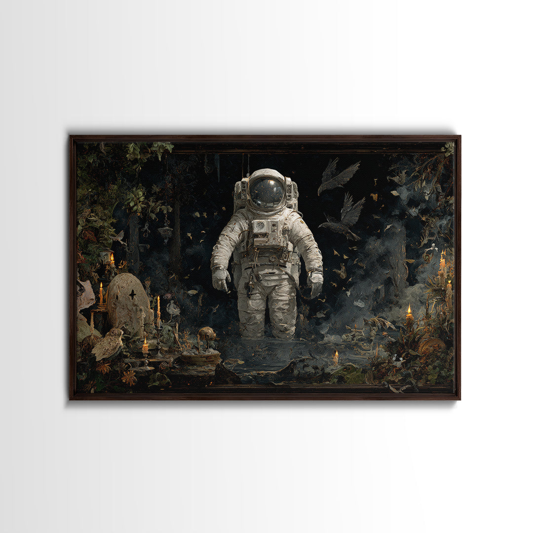 The Astronaut Ghost, Symbolist Gothic Landscape, Landscape Wall Art, Dark Halloween Decor, Framed Canvas Print, Halloween Wall Art