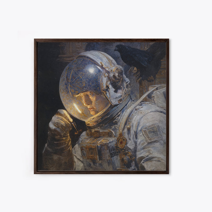 The Astronaut Ghost, Ornate Symbolist Art, Square Wall Art, Dark Halloween Decor, Framed Canvas Print, Halloween Wall Art