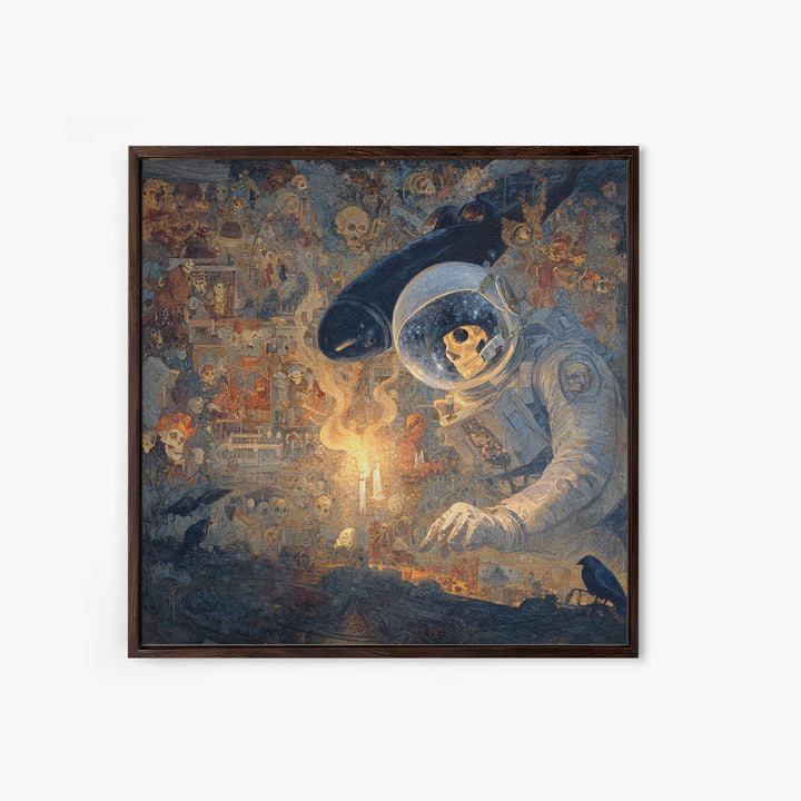 The Astronaut Ghost, Grotesque Carnival Art, Square Wall Art, Macabre Wall Art, Framed Canvas Print, Halloween Wall Art, Gothic Home Decor