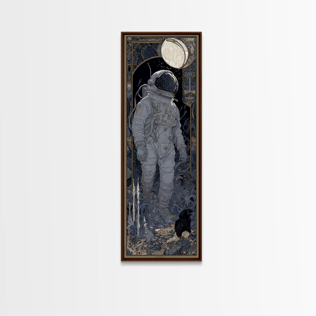 The Astronaut Ghost, Stained Glass Gothic Art, Tall Narrow Wall Art, Gothic Horror Wall Art, Framed Canvas Print, Halloween Wall Art