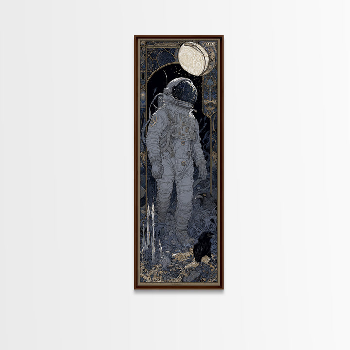 The Astronaut Ghost, Stained Glass Gothic Art, Tall Narrow Wall Art, Gothic Horror Wall Art, Framed Canvas Print, Halloween Wall Art