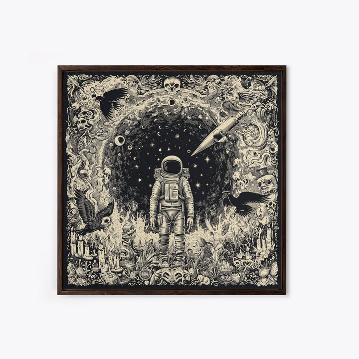 The Astronaut Ghost, Macabre Folk Print Art, Square Wall Art, Dark Halloween Decor, Canvas Print, Halloween Wall Art