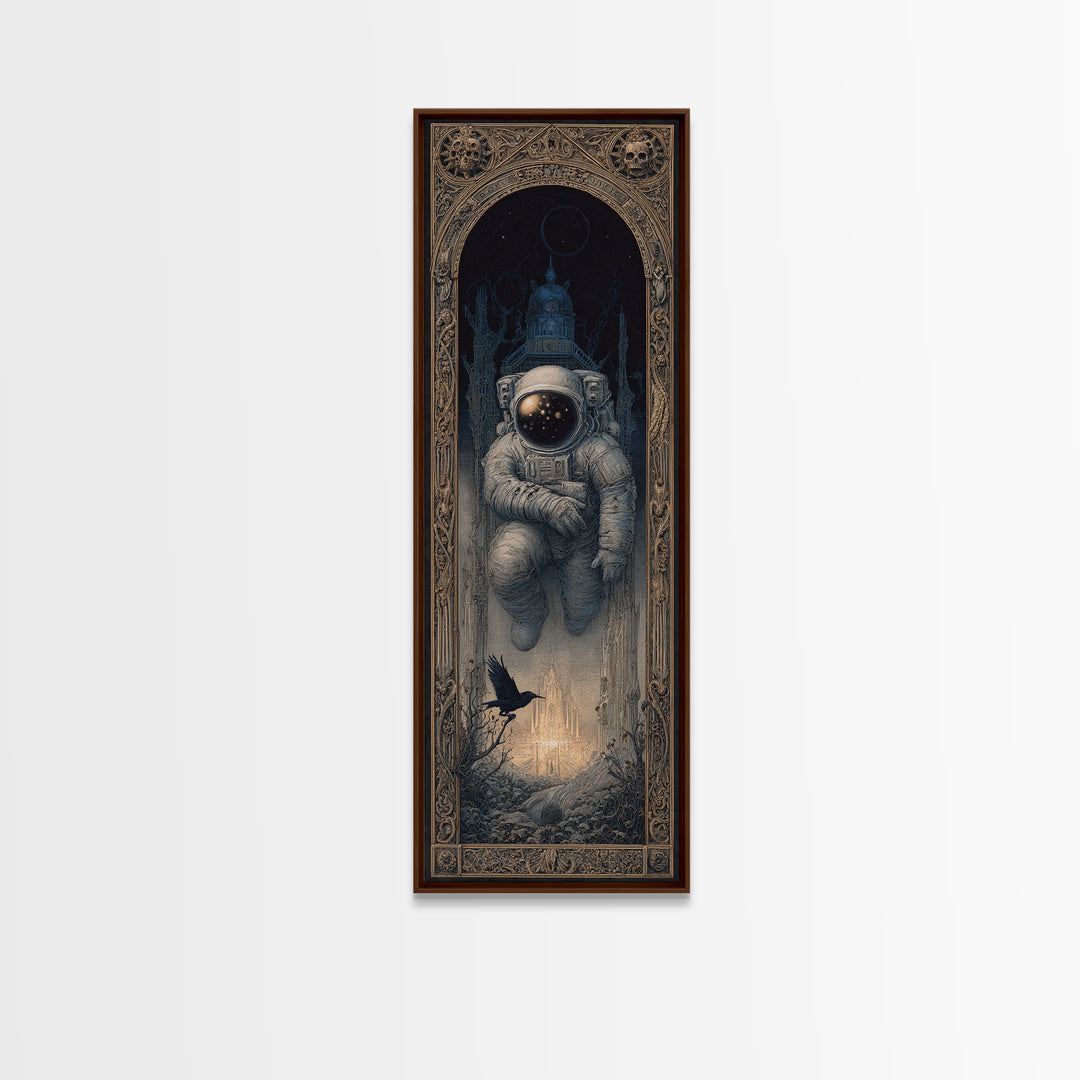 The Astronaut Ghost, Surreal Apocalyptic Art, Tall Narrow Wall Art, Gothic Horror Wall Art, Framed Canvas Print, Halloween Wall Art