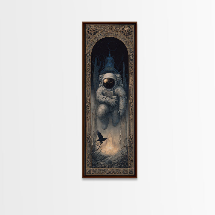 The Astronaut Ghost, Surreal Apocalyptic Art, Tall Narrow Wall Art, Gothic Horror Wall Art, Framed Canvas Print, Halloween Wall Art