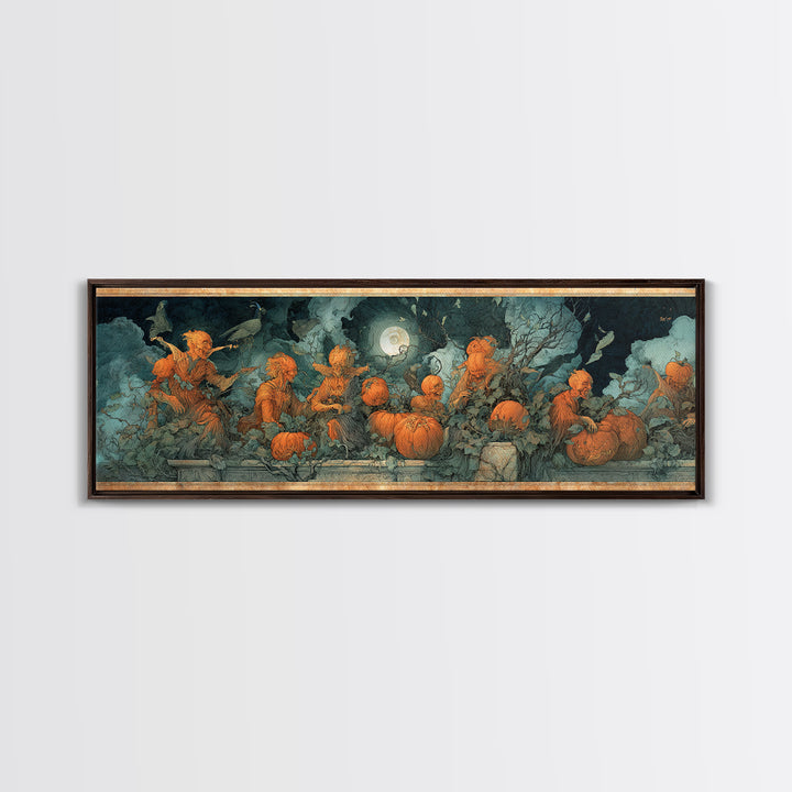 The Alien Pumpkin Patch, Dark Renaissance Art, Extra Wide Wall Art, Macabre Wall Art, Canvas Print, Halloween Wall Art