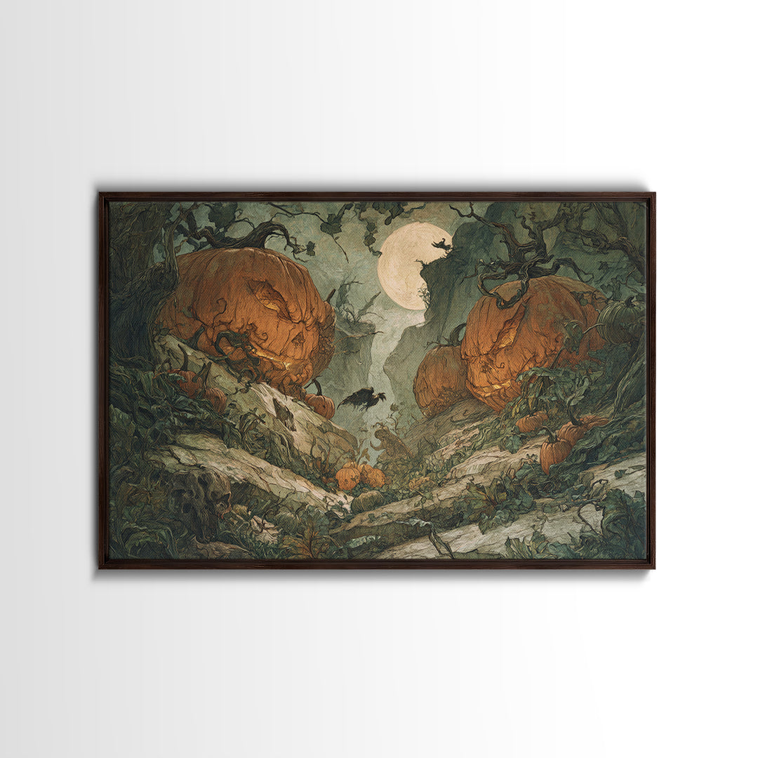 The Alien Pumpkin Patch, Baroque Witchcraft Art, Landscape Wall Art, Macabre Wall Art, Canvas Print, Halloween Wall Art