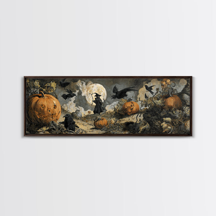 The Alien Pumpkin Patch, Dark Romantic Horror Art, Extra Wide Wall Art, Gothic Horror Wall Art, Canvas Print, Halloween Wall Art