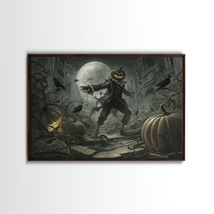 The Alien Pumpkin Patch, Architectural Etching Art, Landscape Wall Art, Macabre Wall Art, Canvas Print, Halloween Wall Art