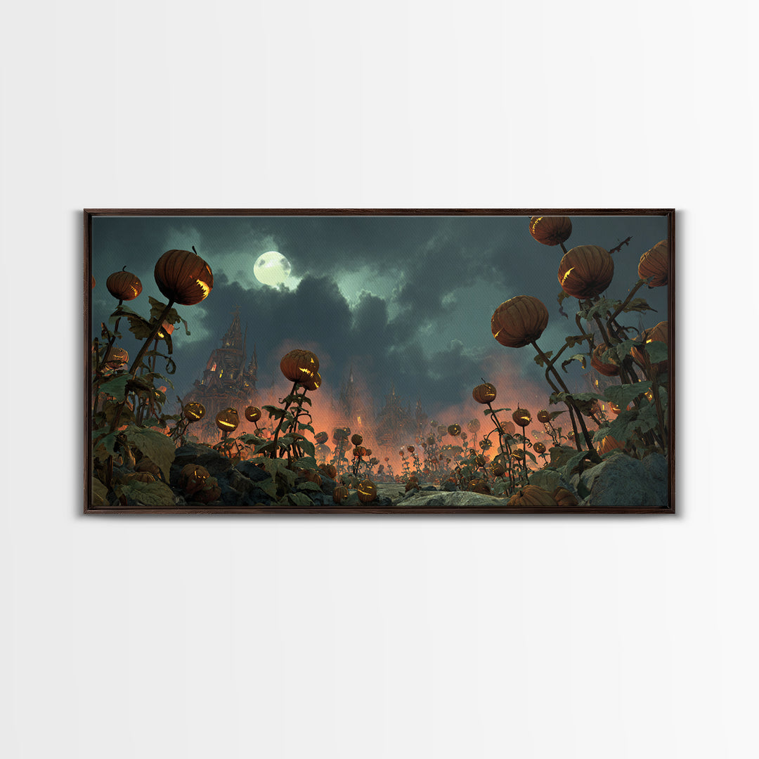 The Alien Pumpkin Patch, Apocalyptic Romantic Art, Wide Panoramic Art, Gothic Horror Wall Art, Canvas Print, Halloween Wall Art