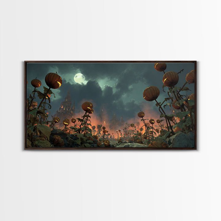 The Alien Pumpkin Patch, Apocalyptic Romantic Art, Wide Panoramic Art, Gothic Horror Wall Art, Canvas Print, Halloween Wall Art