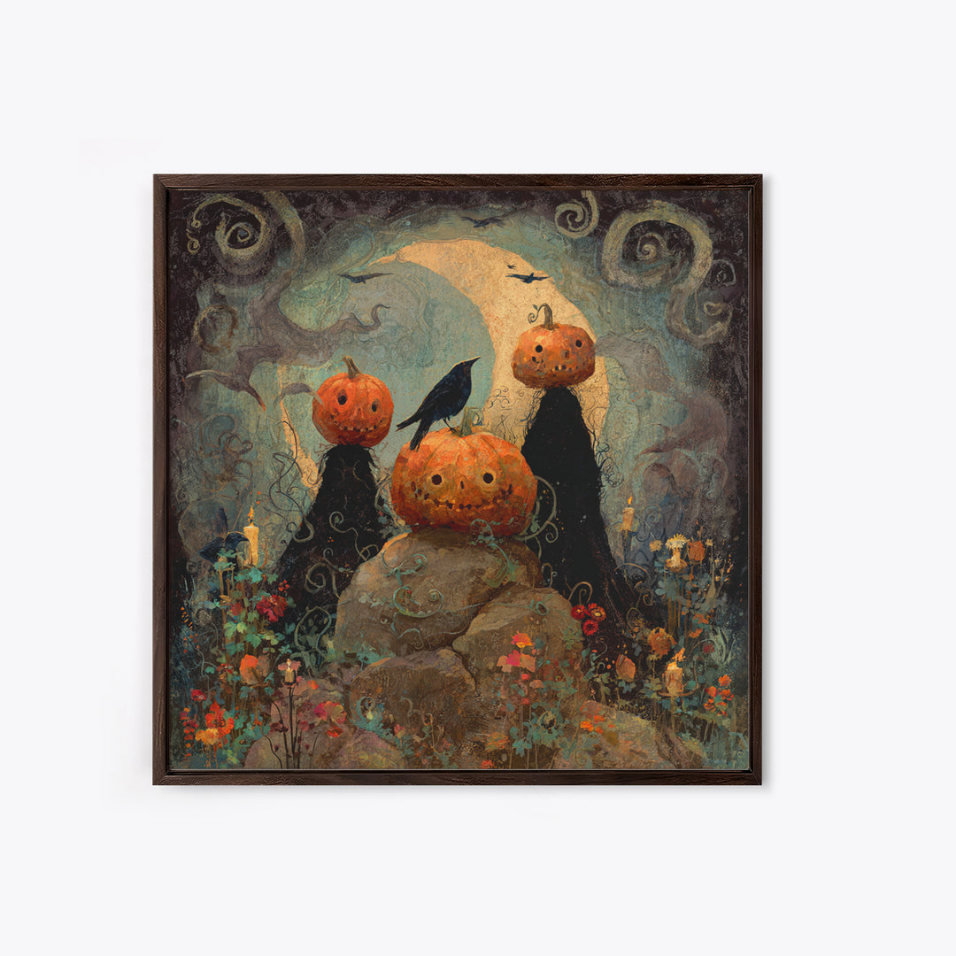 The Alien Pumpkin Patch, Symbolist Dream Art, Square Wall Art, Gothic Horror Wall Art, Canvas Print, Halloween Wall Art