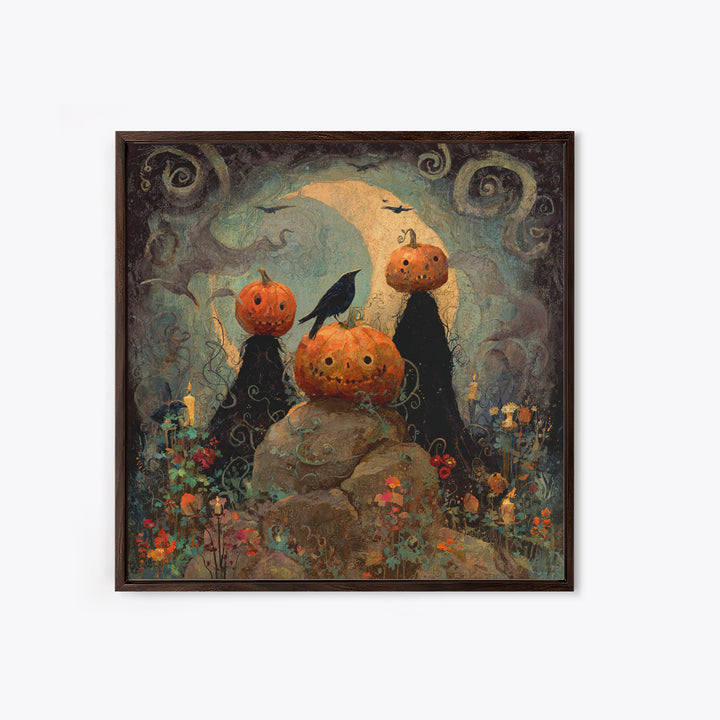 The Alien Pumpkin Patch, Symbolist Dream Art, Square Wall Art, Gothic Horror Wall Art, Canvas Print, Halloween Wall Art